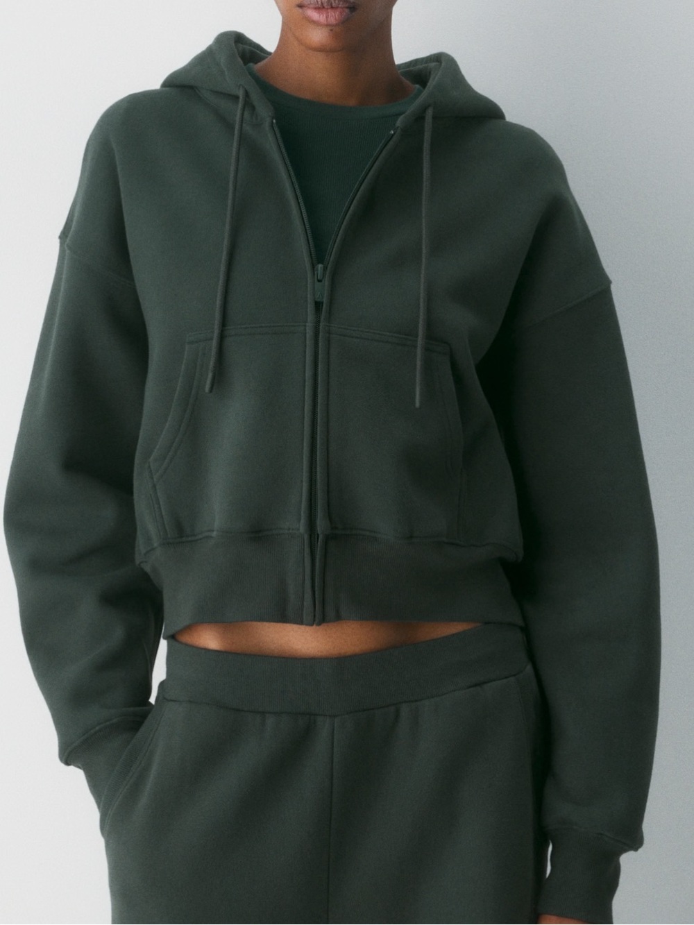 Cozy sweatfleece boyfriend boxy zip hoodie mineral green
